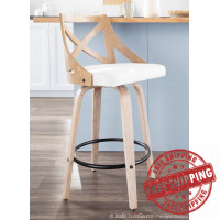Lumisource B26-CHARLOT WWCR2 Charlotte Farmhouse Counter Stool in White Washed Wood and Cream Fabric - Set of 2
